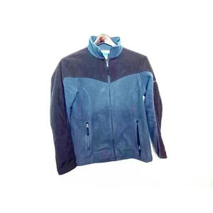 Columbia Womens Fleece Jacket Teal  Black Color Block Collar Full Zip Pockets L